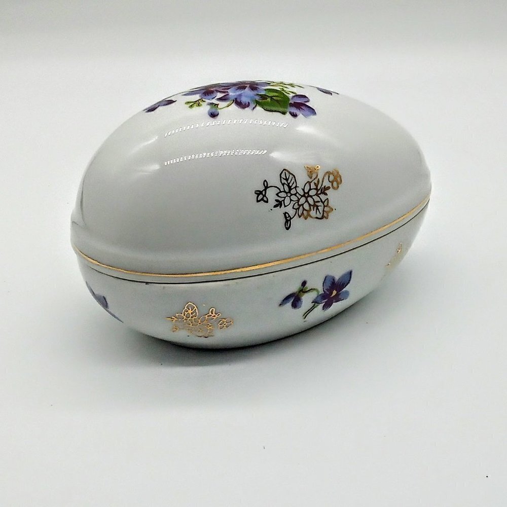 Vintage Lefton China Hand-Painted Porcelain Egg Trinket Box